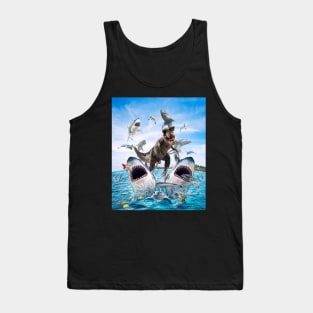 Dinosaur Riding Sharks Tank Top